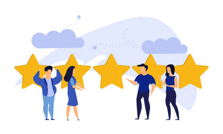 Customer review five star choice vector illustration satisfaction man and woman. Concept business...