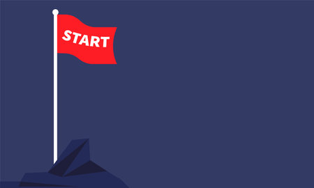 Red flag with the word START creative business background. Vector illustration of start up business...