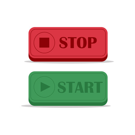 Red and green start and stop button icon isolated on white background. Web elements 3d buttons concept vector illustrationのイラスト素材