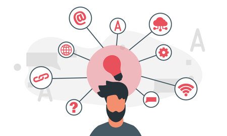 People mind map concept vector illustration. A man and his thoughts in his head imagination in the...