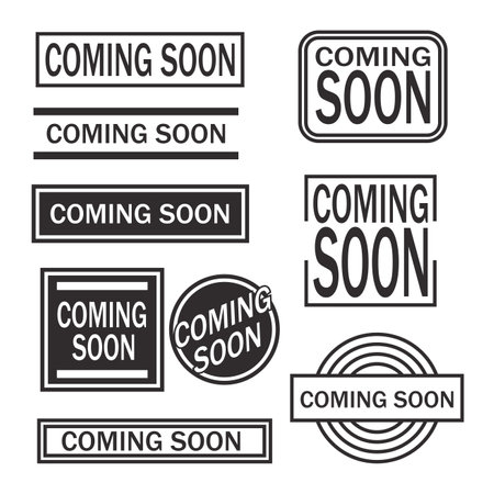 A set of retro stickers coming soon. Sales promotion badge sign declare soon vector illustrationのイラスト素材