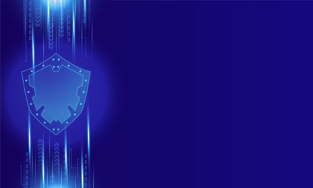 Abstract modern technology security background. Shining blue technology style security shield protection computer vector illustrationの写真素材