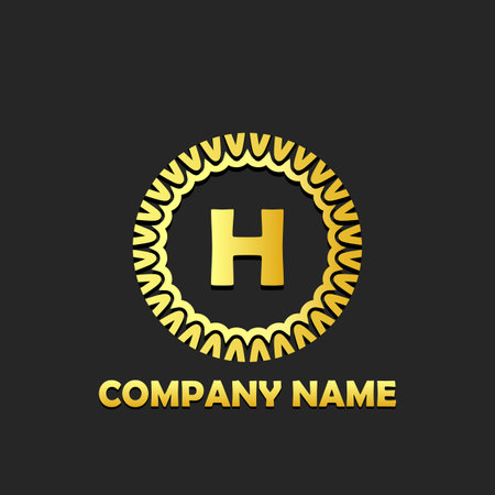 Golden elegant logo letter H template with ornaments. Company gold icon letter H isolated black. Luxury gold logo brand identity vector illustrationのイラスト素材