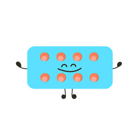 Funny medicine pills character happiness. Humor medical emoticons pills cheerful. Cartoon work emoji character health care pharmacy. Happy face pills mascot icon tablet. Isolated hospital symbolのイラスト素材