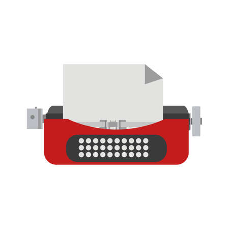 Typewriter paper vector illustration retro keyboard type equipment icon. Antique typewriter office editor object machine paper. Manual machine author typing stationary equipment icon with letterのイラスト素材