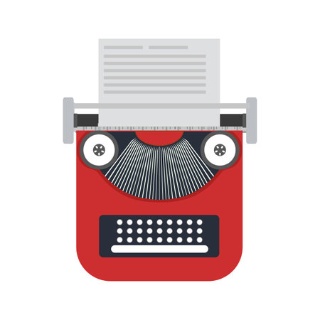 Typewriter paper vector illustration retro keyboard type equipment icon. Antique typewriter office editor object machine paper. Manual machine author typing stationary equipment icon with letterのイラスト素材