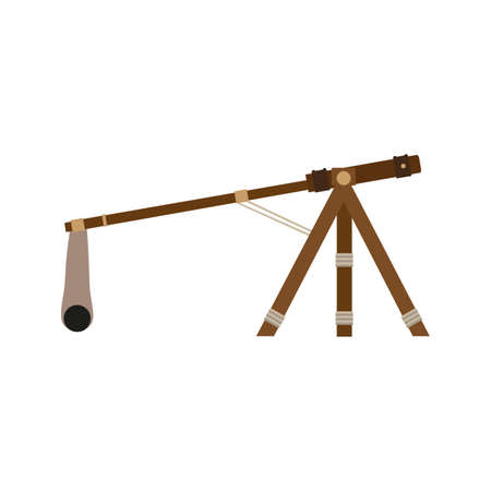 War catapult weapon vector illustration ancient wooden isolated icon. Medieval catapult slingshot battle cartoon wood symbol gun. Launch equipment artillery castle ballistic defense machinery iconのイラスト素材