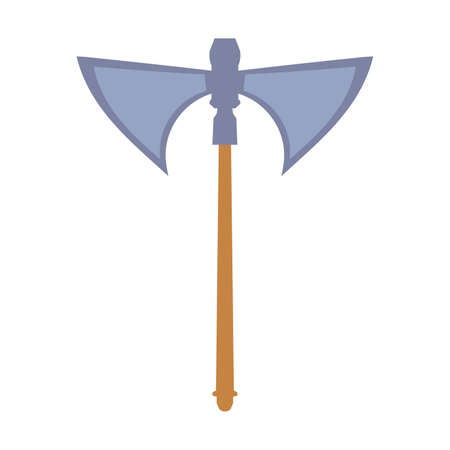 Ax tool vector illustration wood weapon symbol icon. Heavy ax blade warrior weapon equipment. Handle ex hatchet sharp object. Cartoon silhouette viking weapon element. Adventure warrior symbolのイラスト素材