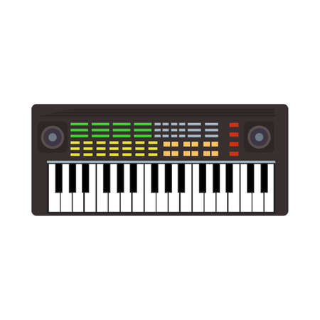 Music synthesizer instrument vector illustration. Musical sound synthesizer key equipment keyboard audio.のイラスト素材
