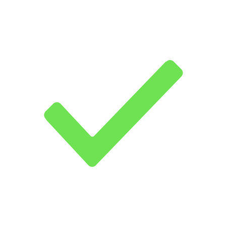 Check mark symbol icon tick vector illustration choice vote. Correct check mark approved green button. Yes or right checkmark box success element shape agreement select agree. Good done survey iconのイラスト素材