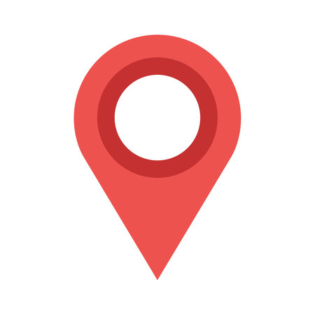 Red map pin vector illustration icon isolated white button element. Position point pin map direction marker place label. Attach thumbtack location pointer icon notice pinned pushpin navigation businesのイラスト素材