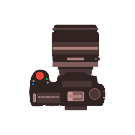 Professional dslr photo camera top view accessories vector illustration in flat style.のイラスト素材