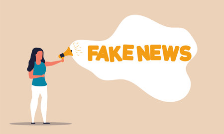 Fake news cheat fact business communication concept vector illustration. Website false information and check breaking news report. Fraud press media lie and hoax artificial speech. Internet falseのイラスト素材