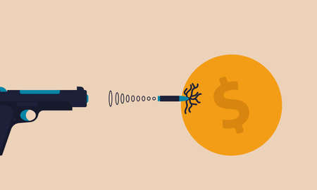 Danger loan money and first aid finance. Retirement risk and coin investment income vector...