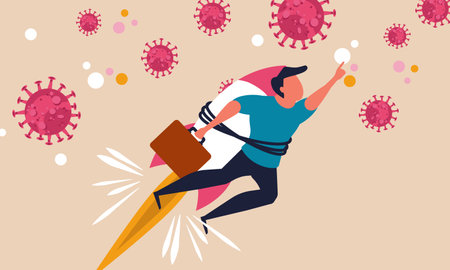 Business booster and accelerate power with advantage on crisis. Forward manager innovation man vector illustration concept. Motivation and strong finance career grow. Startup launch on covid-19のイラスト素材