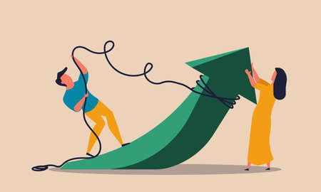 Empower leadership team and women and man potencial. People motivation and arrow growth vector illustration concept. Cooperation and collaboration teamwork. Coworker office group human and confidenceのイラスト素材