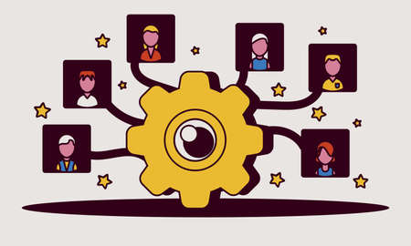 Job career business success agency audience vector illustration. Customer looking office company choice. Banner work man and woman recruitment search candidate. Hire vacancy resume talent CV networkのイラスト素材