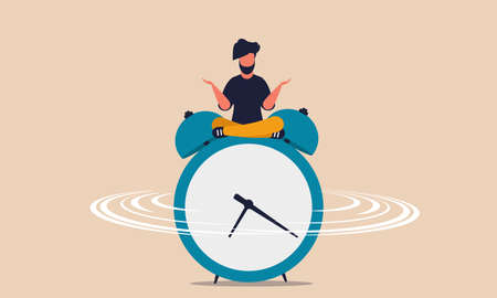 Flexible time work and man schedule life. Quality home management and focus balance clock vector illustration concept. Business office staff and people freelance. Character life and activity workingのイラスト素材