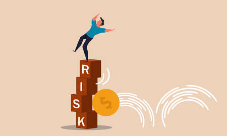 High risk investment and downside money effect. Debt finance and fluctuation market price fraud vector illustration concept. Safety and return uncertainty invest. Security volatility and probabilityのイラスト素材