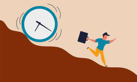 Deadline time and late work. Busy clock pressure countdown and lack efficiency watch vector illustration concept. Urgency past job and running to office. Management schedule and terminally awakeのイラスト素材