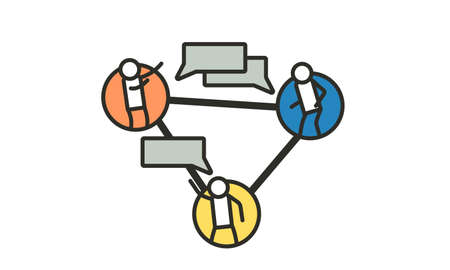 Connected people social network together. Man and woman communicate with gadgets online. Fast and easy communication concept vector illustrationのイラスト素材