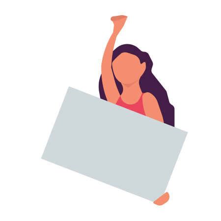 People holding placard vector illustration. Demonstration protest standing character activist with board. Meeting message protester blank and political advertising picket. Announcement human campaignのイラスト素材