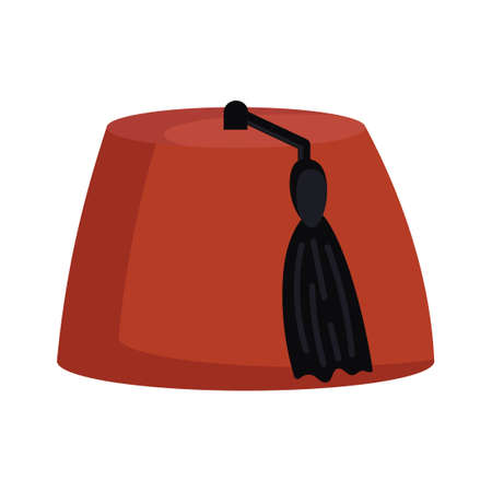 Fez hat vector illustration icon. Turkish symbol cap and muslim traditional head with tassel. Turkey clothing culture ethnic accessory and retro fashion wear. Cultural egypt costume arabic and cartoonのイラスト素材