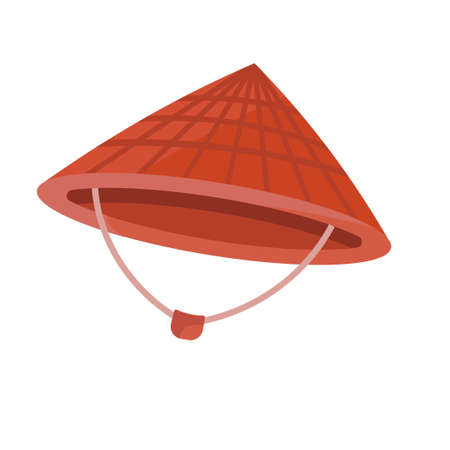 Conical Asian hat vector traditional chinese illustration. Straw head person asia icon and isolated white. Cartoon tradition symbol fashion east and japanese farmer. Vietnamese clothing and headwearのイラスト素材