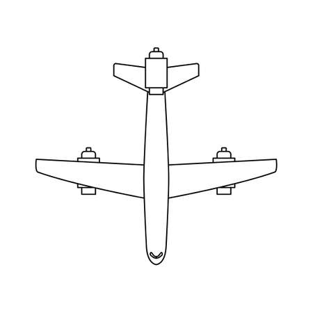 Airplane travel vector icon illustration transportation outline. Aircraft symbol and fly plane transport isolated white line thinのイラスト素材