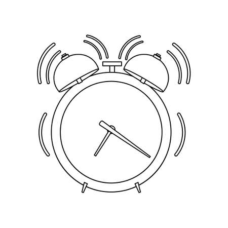 Alarm clock vector front view flat icon line. Work time retro red round reminder outlineのイラスト素材