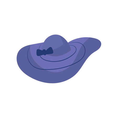 Summer cap or cartoon hat and sunhat icon. Beach accessory girl and elegant clothes isolated vector illustration. Headdress element and headgear with ribbon for sea. Flat head clothingのイラスト素材