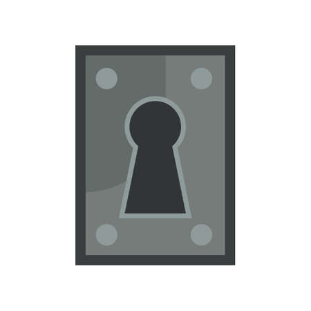 Door handle and doorknob latch with window. Brass round knob and room lock isolated office icon vector illustration. Vintage gold house security furniture and entrance keyhole cartoonのイラスト素材