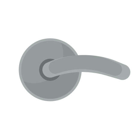 Door handle and doorknob latch with window. Brass round knob and room lock isolated office icon vector illustration. Vintage gold house security furniture and entrance keyhole cartoonのイラスト素材