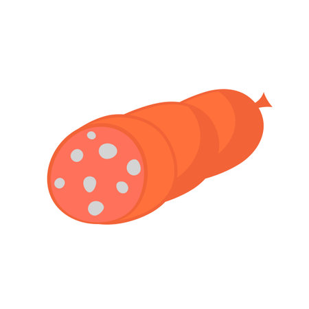 Sausage food meat and dinner icon vector illustration. Delicious product cooking and eat. Fat wurst symbol and breakfast snack object. Drawing market menu and gastronomy eating. Tasty picnic and lunchのイラスト素材