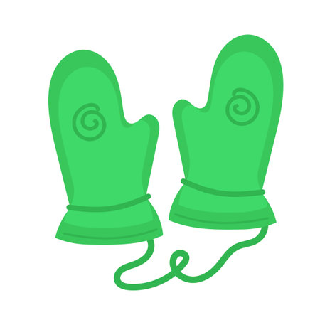 Children pair mittens winter clothes icon and child glove isolated white. Kid season fashion clothing and warm cartoon accessory. Cute person cloth and wear dress. Weather knitted apparel and woolenのイラスト素材