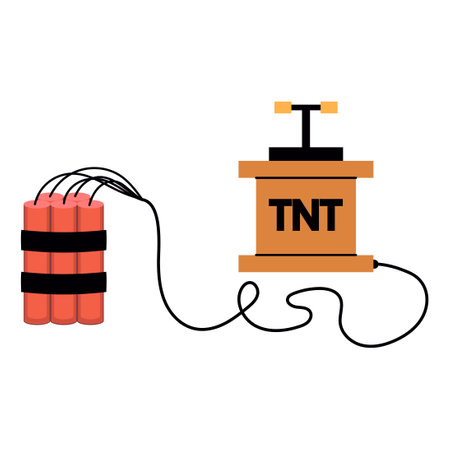 Cartoon dynamite and tnt explosives with timer and fuse. Fire bomb and dangerous weapon to destroy. Game icon for destruction and dangerous burning object vector illustrationのイラスト素材