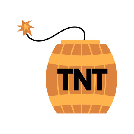 Cartoon dynamite and tnt explosives with timer and fuse. Fire bomb and dangerous weapon to destroy. Game icon for destruction and dangerous burning object vector illustrationのイラスト素材