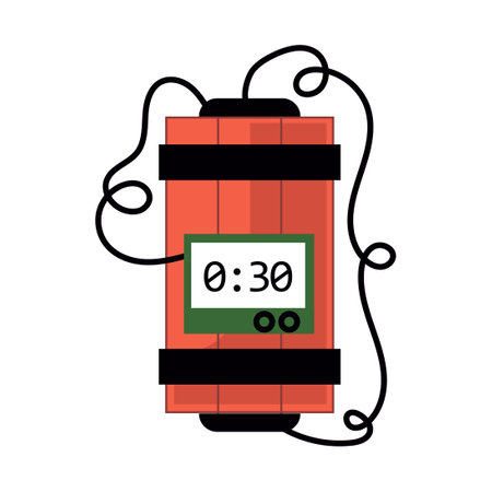 Cartoon dynamite and tnt explosives with timer and fuse. Fire bomb and dangerous weapon to destroy. Game icon for destruction and dangerous burning object vector illustrationのイラスト素材