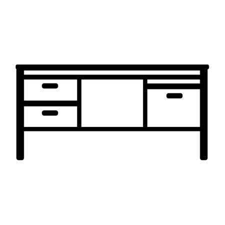 Icon vector office table illustration and symbol desk design outline. Business line interior room and modern furniture workplace. Work home concept sign element and object cabinet workspace isolatedのイラスト素材