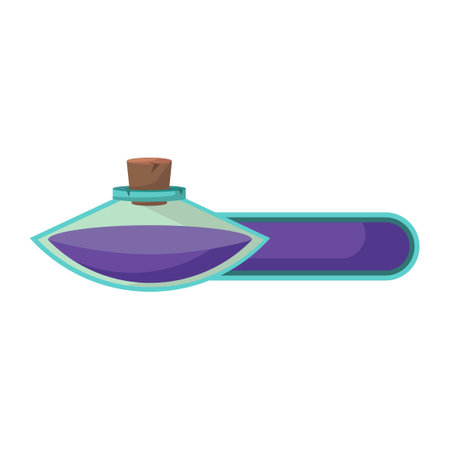 Game icon of bottle with poison or elixir and status indicator. GUI bar element for game design and magical liquid in glass bottle. Vector illustration for mobile video gameのイラスト素材