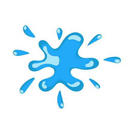 Cartoon blue dripping water drop and liquid icon. Shape water is splashing, flowing and water droplet. Clean and fresh aqua and wet bubble. Flowing dew vector illustrationのイラスト素材