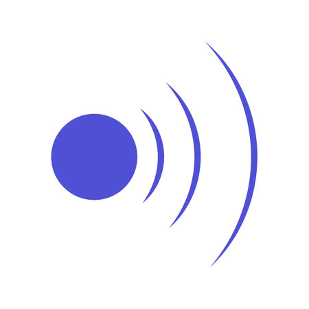 Echo sonar waves. Blue radar symbol on sea and ultrasonic signal reflection. Icon detect and scan vibration or water. Round pulsating circle wave system vector illustration conceptのイラスト素材
