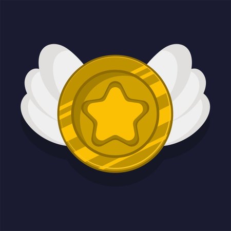 Game achievement badge or rank icon cartoon. Gold award or medal reward. Level up coin with star and element for ui asset. Trophy symbol vector illustrationのイラスト素材