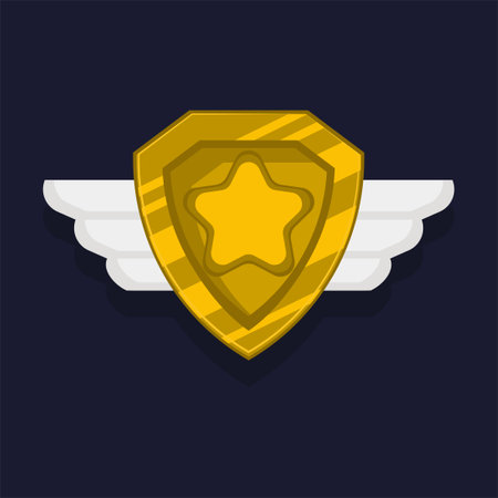 Game achievement badge or rank icon cartoon. Gold award or medal reward. Level up coin with star and element for ui asset. Trophy symbol vector illustrationのイラスト素材