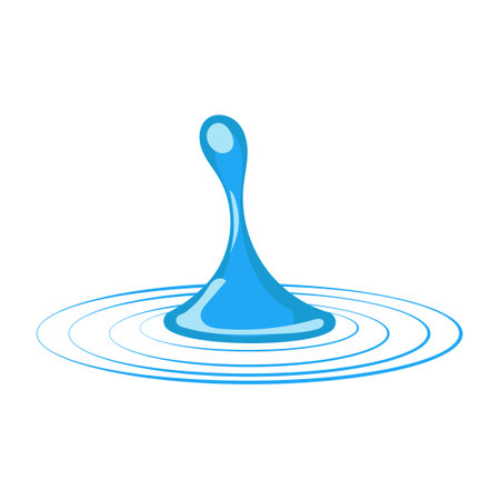 Cartoon blue dripping water drop and liquid icon. Shape water is splashing, flowing and water droplet. Clean and fresh aqua and wet bubble. Flowing dew vector illustrationのイラスト素材