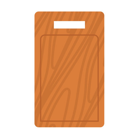 Cartoon wooden pizza board. Restaurant empty utensil for food and chop board for kitchen icon isolated white. Handles plank tray for cutting and cooking. Textured hardboard vector illustrationのイラスト素材