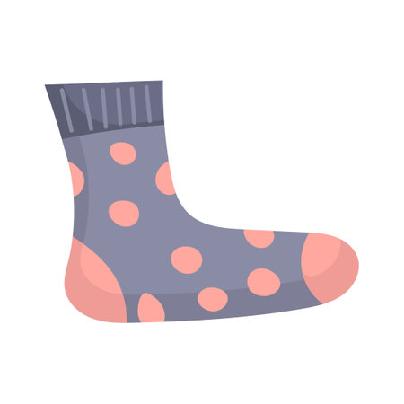 Woolen socks for feet icon. Accessory cotton and cartoon clothes. Textile color garment and cute apparel. Knitted and cozy for foot. Kid sock and child wardrobe vector illustrationのイラスト素材