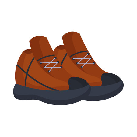 Hiking shoes vector illustration icon isolated white background. Footwear for man and foot cloth. Symbol travel and outdoor hike climbing leather equipment. Wear camping clothing and adventure walkingのイラスト素材