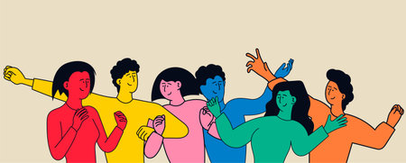 Abstract diverse people set vector illustration. Man and woman community group concept. Crowd people together and different communication. Friendship network and friends communicate and integrationのイラスト素材