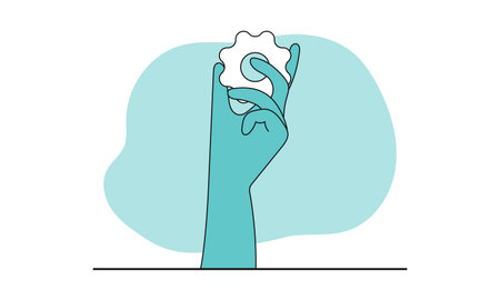 Staying productive and hand holding cogwheel vector concept illustration. Productivity work and success business efficiency. Stay focus to motivation and improvement development. Worker target processのイラスト素材